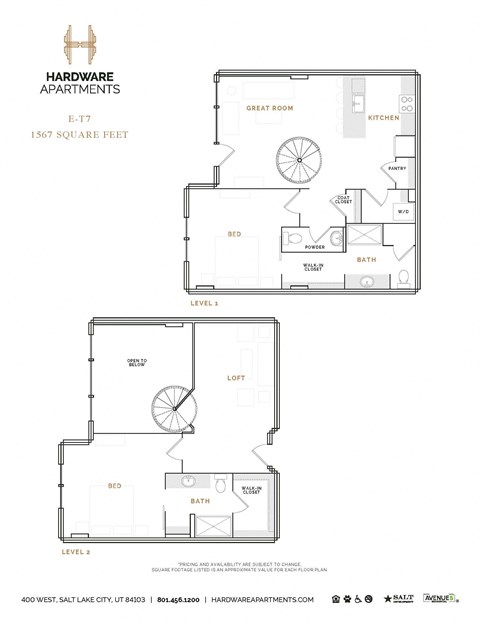 Floor plan for 2 beds, 2.5 baths, 1679 sqft